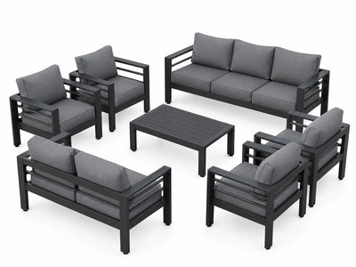 Aluminum Patio Furniture Set Designed for All Weather, 7 Piece Metal Outdoor, Waterproof Covers, 5 Inch Cushions