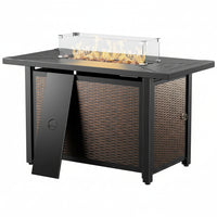 Propane Fire Pit Table Built to Heat 675 Sq Ft, 50,000 BTU Output, Glass Wind Guard, Removable Cover