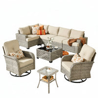 Patio Furniture Set Built for Outdoor Living, 9 Pieces, Swivel Chairs, All-Weather Wicker, Steel Frame