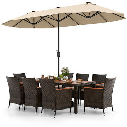 10 Piece Outdoor Dining Set with 15 Feet Double-Sided Twin Patio Umbrella