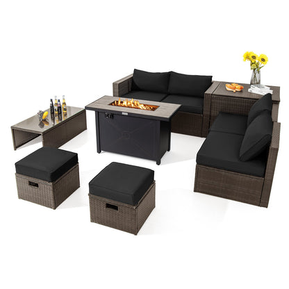 9 Pieces Outdoor Patio Furniture Set with 42 Inch Propane Fire Pit Table