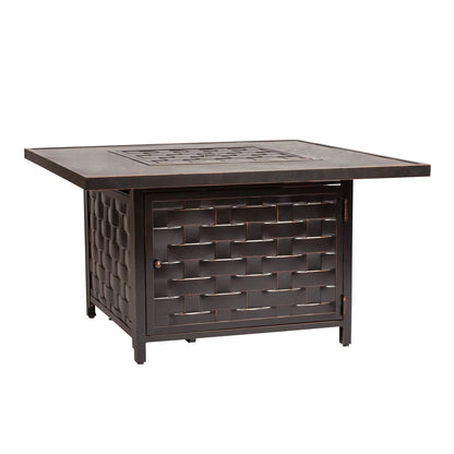 Armstrong 42" Square Basketweave Aluminum Convertible Gas Fire Pit Table