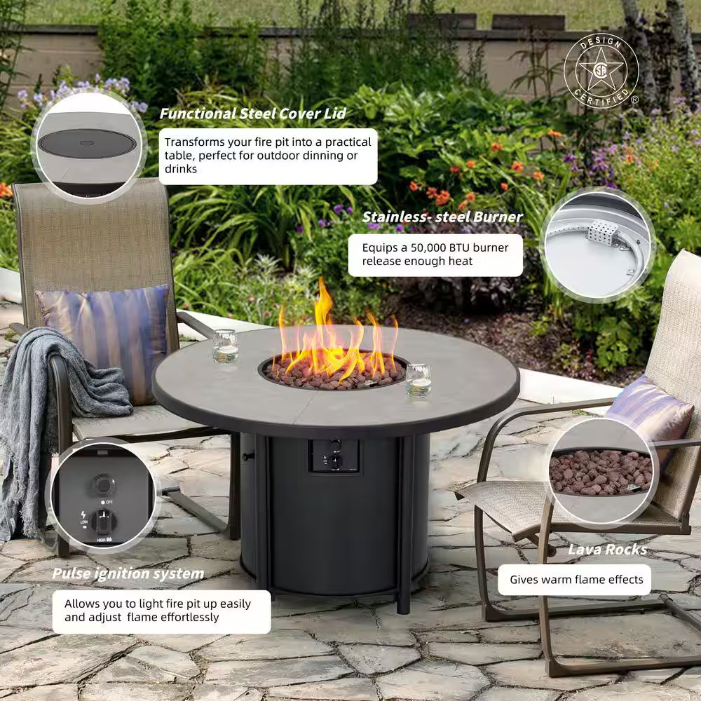42 In. 50,000BTU Fire Pit Propane Gas Fire Pit Table round Tabletop