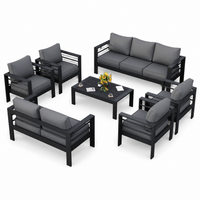 Aluminum Patio Furniture Set Designed for All Weather, 7 Piece Metal Outdoor, Waterproof Covers, 5 Inch Cushions