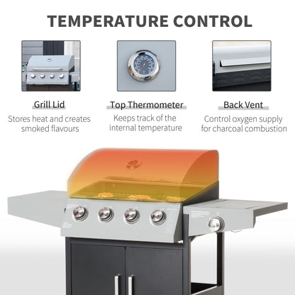 52" Barbecue Grill with Wheels, 4+1 Burner Liquid Propane Gas Grill, Outdoor Cabinet Style Silver