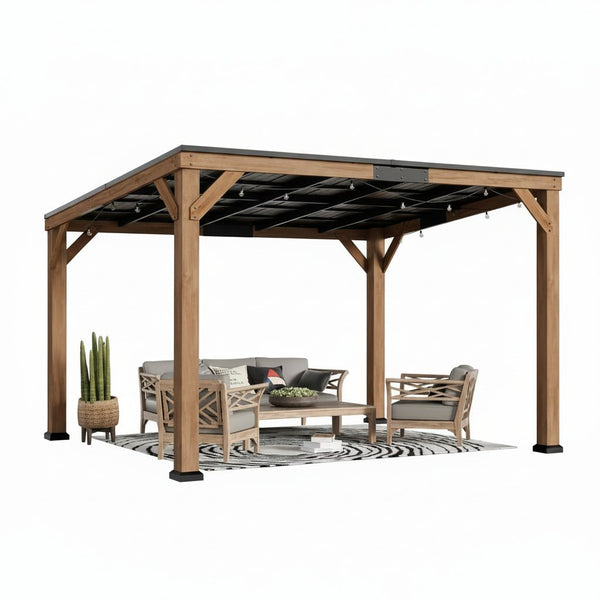 Modern Shade Wood Grill Gazebo 10' X 12' with Sloped Galvanized Steel Roof