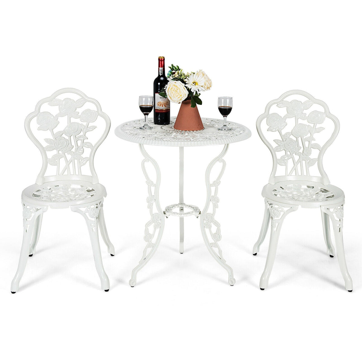 Outdoor Cast Aluminum Patio Furniture Set with Rose Design