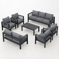 Aluminum Patio Furniture Set, 7 Piece Metal Outdoor Set, Patio Furniture Set with Waterproof Covers for Backyard Garden（Grey） — Studio Shot